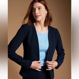 NWT Talbots Plus Petite 18WP navy blue Easy Travel open front blazer jacket fall